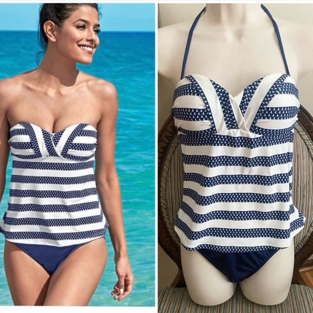 VENUS Navy and White Halter Tankini Swimsuit